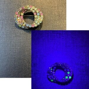 Glowing Multicolor Crystal Circle Brooch Pin Vintage 3 Circles Pastel Spring